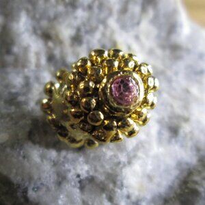 Double Ended Beaded Gold Plated Sterling Silver European Charm with Pink Crystal